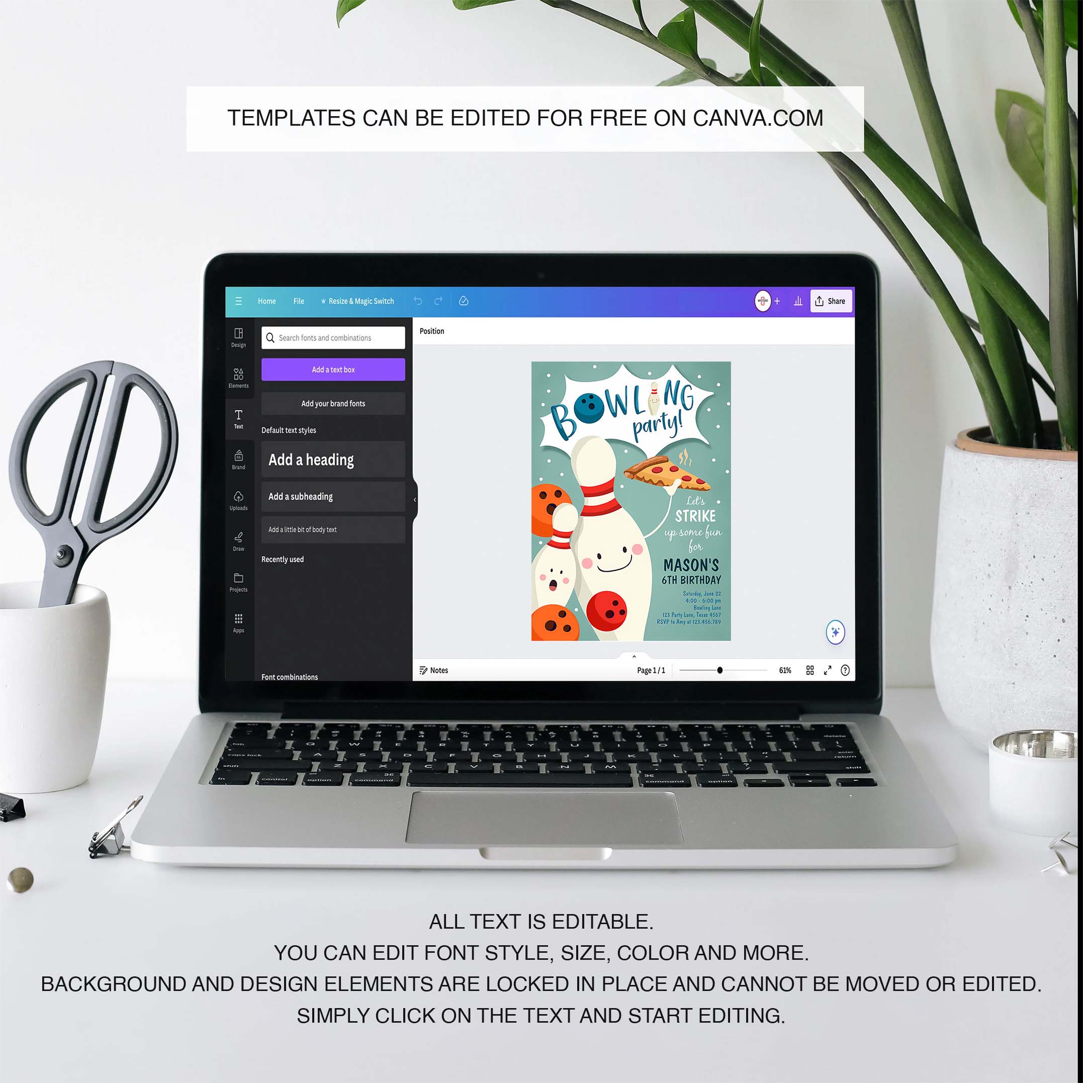 Editable Bowling Birthday Invitation Strike Up Some Fun Boy Bowling Party Pizza Blue Orange Party Invitation