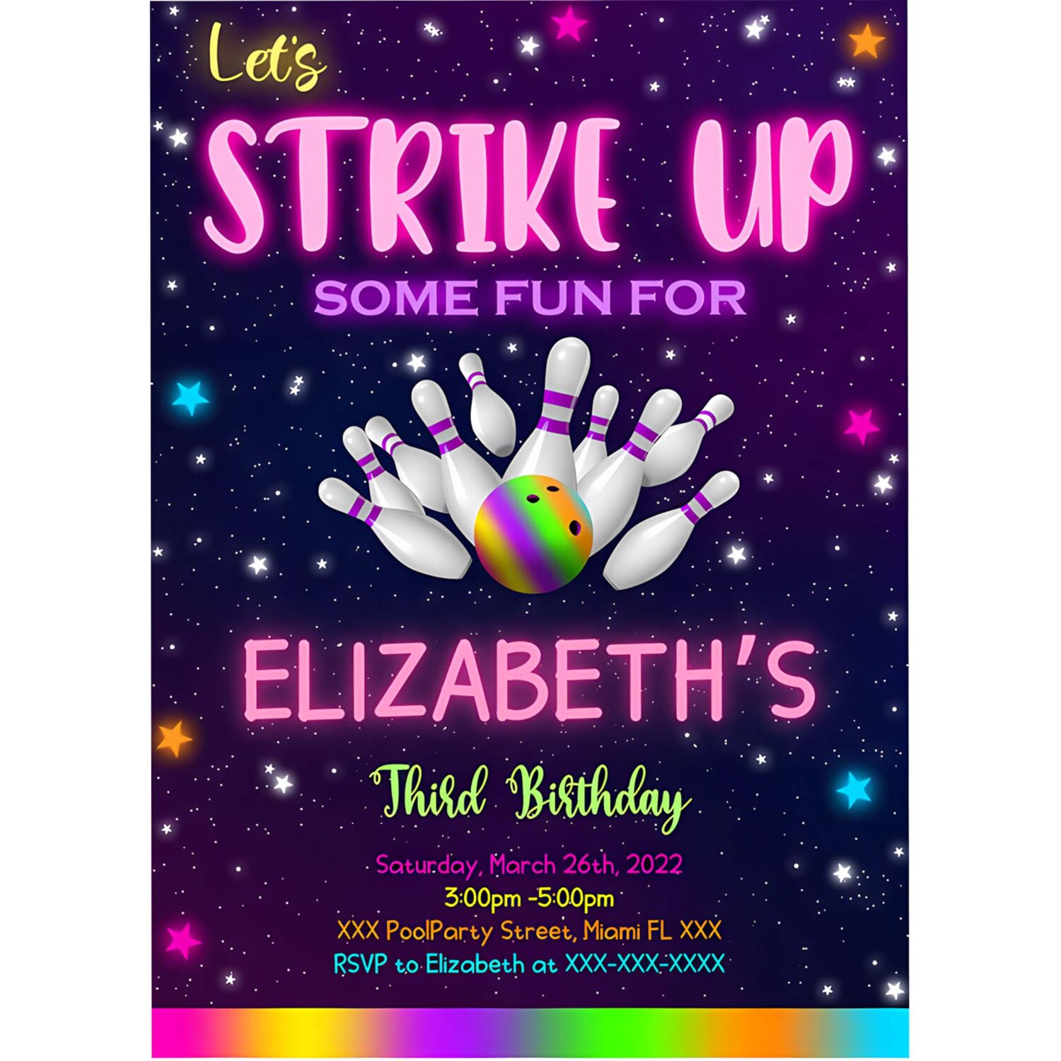 Editable bowling invitation bowling birthday invitation bowling template download 4