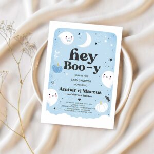 Editable boy ghost baby shower invitation hey boo y cute blue ghost baby shower little boo ghost halloween baby shower instant download b4 1