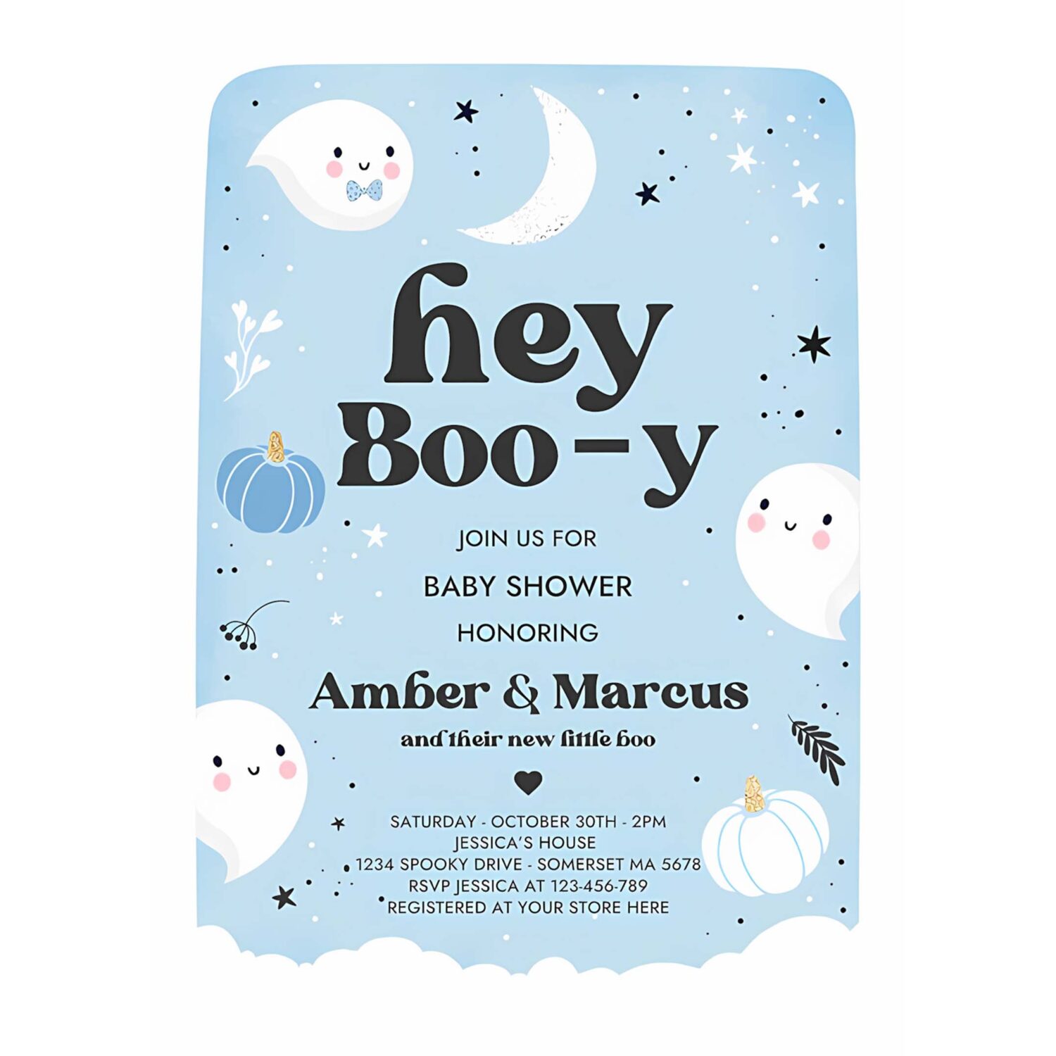 Editable boy ghost baby shower invitation hey boo y cute blue ghost baby shower little boo ghost halloween baby shower instant download b4 4