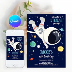 Outer Space Invitation, Boy Space Outer Space Galaxy Planets and Stars Astronaut Invitation