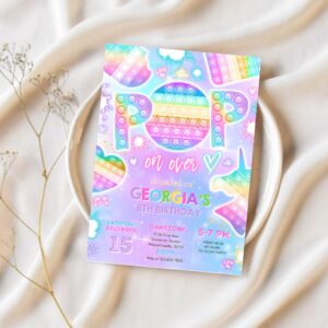 Editable bubble pop toy birthday party invitation pastel rainbow galaxy popper fidget party bubble pop toy fidget party 1