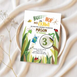 Editable bug birthday invitation insect party bugging outdoor bug hunt bugs boy download printable invitation template digital corjl 0090 1
