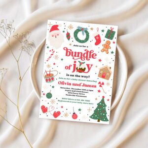Editable bundle of joy baby shower invitation christmas baby shower invitation santa baby shower christmas tree shower instant download 44t 1