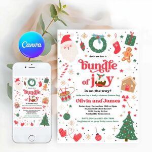 Bundle Of Joy Invitation, Bundle Of Joy Baby Shower Invitation Christmas Baby Shower Invitation Santa Baby Shower Christmas Tree Shower