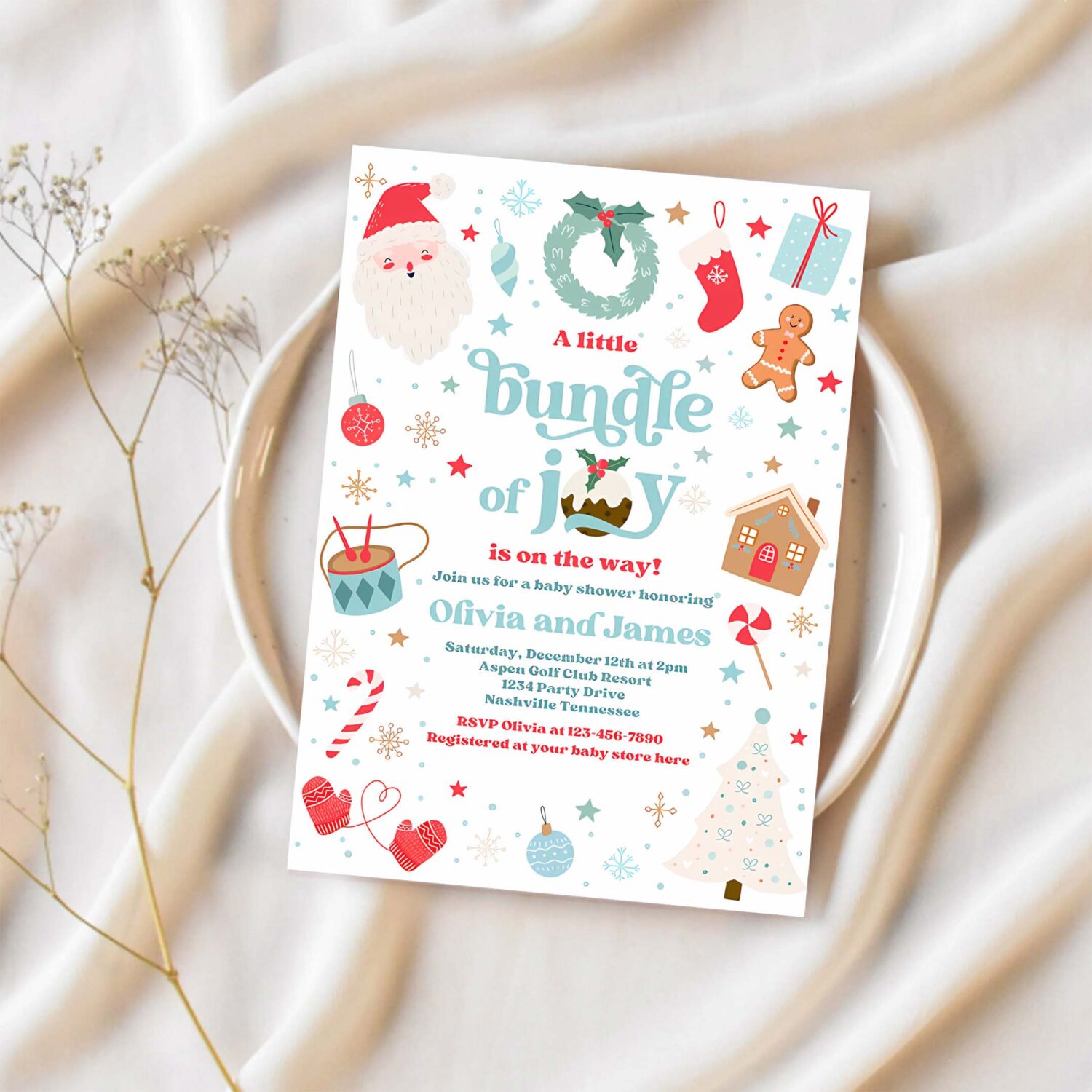 Editable bundle of joy baby shower invitation christmas baby shower invite santa baby shower boy blue christmas shower instant download 55r 1