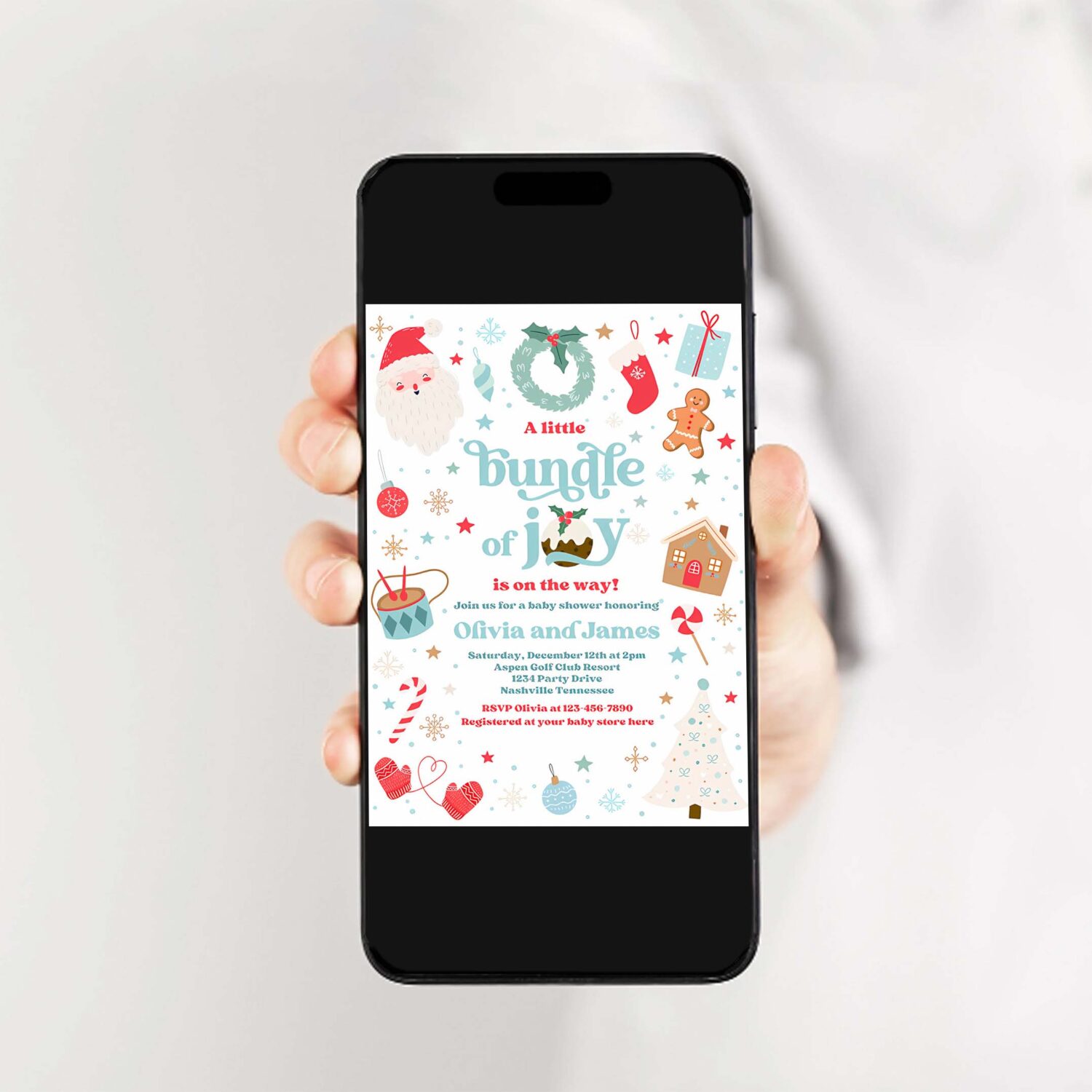Editable bundle of joy baby shower invitation christmas baby shower invite santa baby shower boy blue christmas shower instant download 55r 2