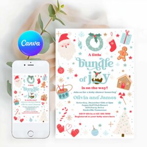 Bundle Of Joy Invitation, Bundle Of Joy Baby Shower Invitation Christmas Baby Shower Invite Santa Baby Shower Boy Blue Christmas Shower