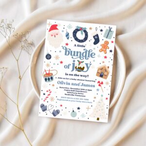 Editable bundle of joy baby shower invitation christmas baby shower invite santa baby shower boy blue christmas shower instant download hhu 1