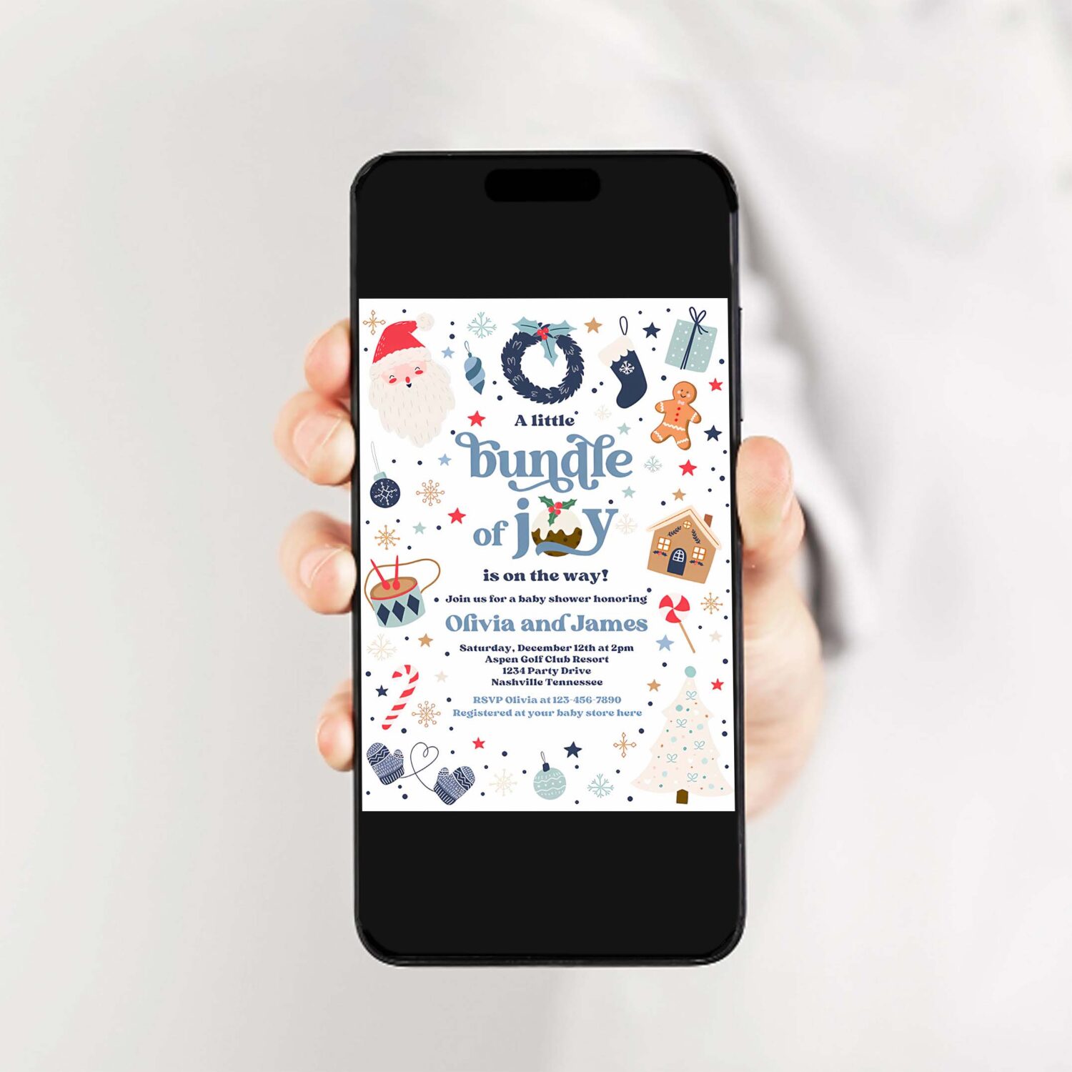 Editable bundle of joy baby shower invitation christmas baby shower invite santa baby shower boy blue christmas shower instant download hhu 2