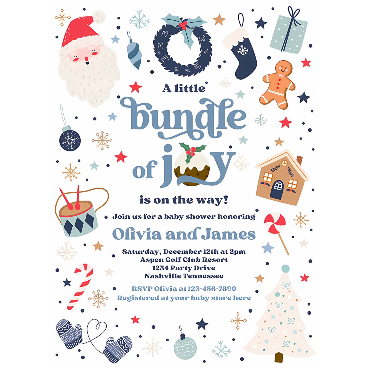 Editable bundle of joy baby shower invitation christmas baby shower invite santa baby shower boy blue christmas shower instant download hhu 4
