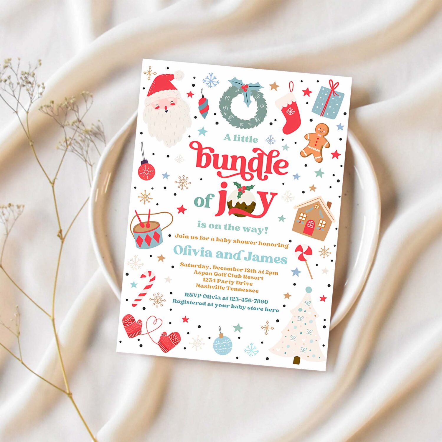 Editable bundle of joy baby shower invitation christmas baby shower invite santa baby shower boy blue christmas shower instant download hyt 1