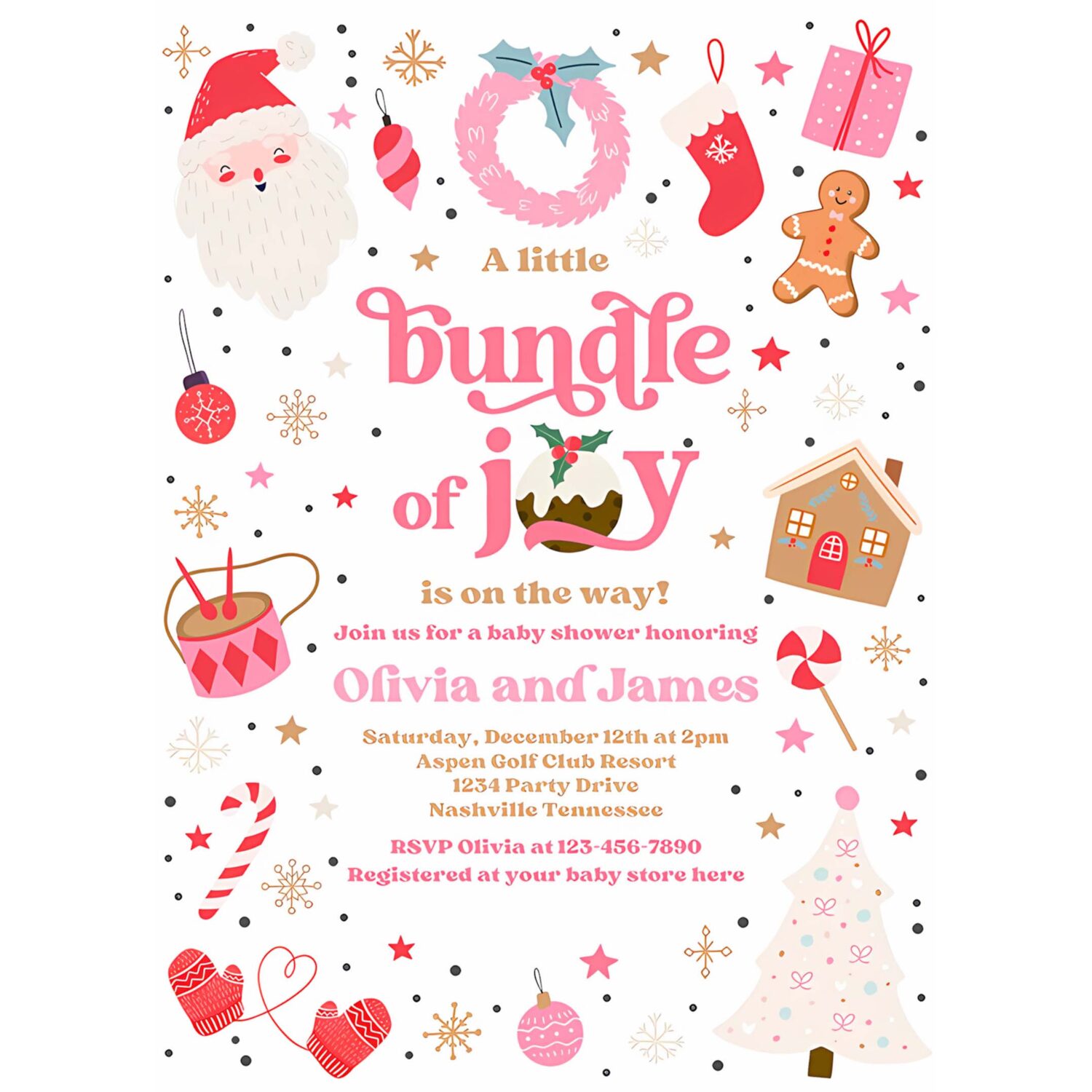Editable bundle of joy baby shower invitation christmas baby shower invite santa baby shower pink girl christmas shower instant download hht 4