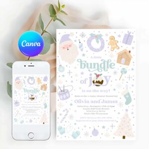 Bundle Of Joy Invitation, Bundle Of Joy Baby Shower Invitation Christmas Baby Shower Invite Santa Shower Purple Girl Christmas Shower