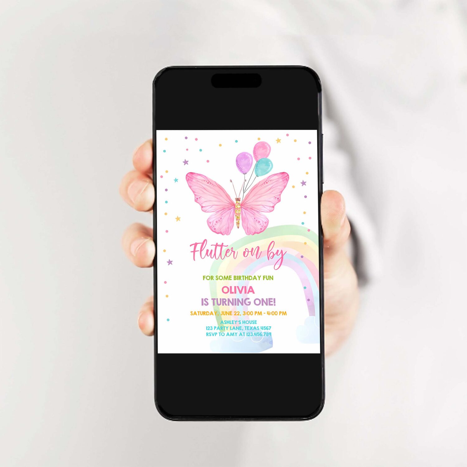 Editable butterfly birthday invitation butterfly invitation garden floral flowers pink gold girl download printable template corjl 0162 2