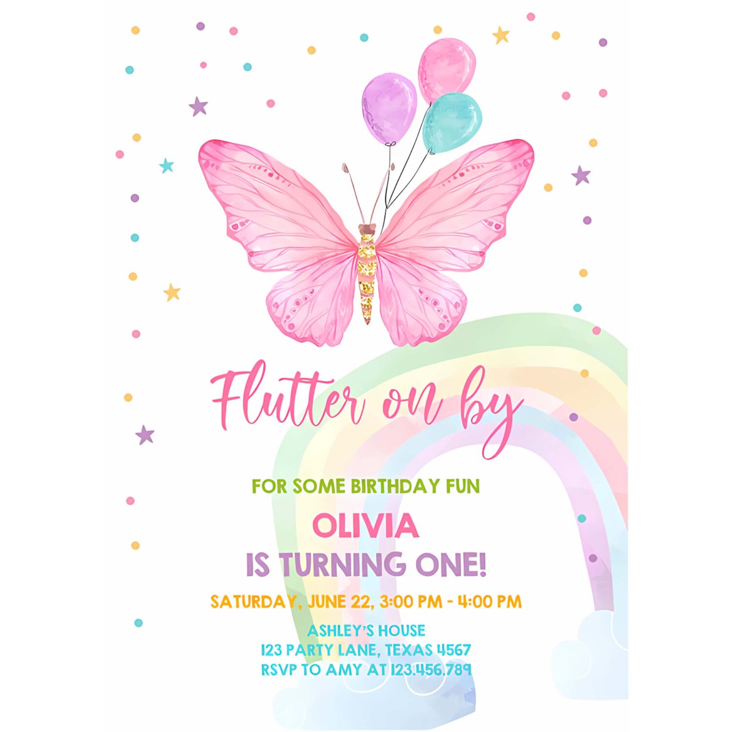 Editable butterfly birthday invitation butterfly invitation garden floral flowers pink gold girl download printable template corjl 0162 4