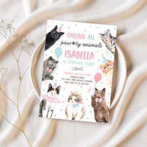 Editable calling all paw ty animals kitten birthday party invitation cat birthday party lets pawty kitty cat party 1