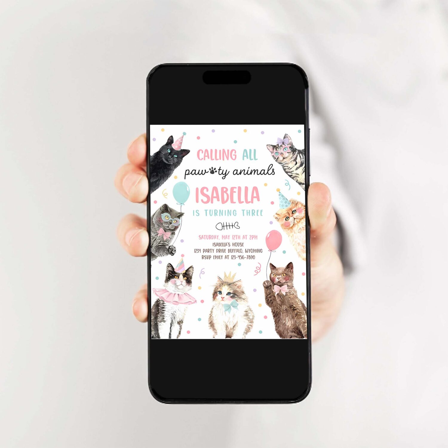 Editable calling all paw ty animals kitten birthday party invitation cat birthday party lets pawty kitty cat party 2