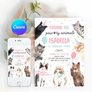Party Animal Invitation, Calling All Paw-ty Animals Kitten Birthday Party Invitation