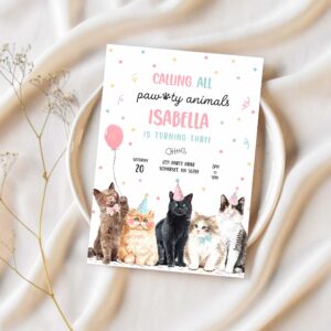 Editable calling all pawty animals kitten birthday party invitation cat birthday party lets pawty kitty cat party 1