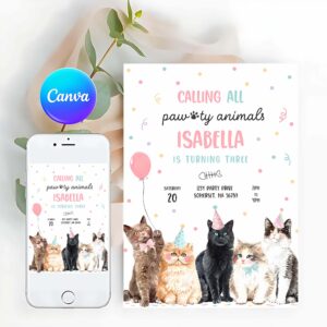 Party Animal Invitation, Calling All Pawty Animals Kitten Birthday Party Invitation