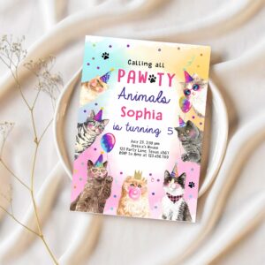 Editable cat birthday party invitation kitten birthday invite calling all pawty animals party animals download printable template 1