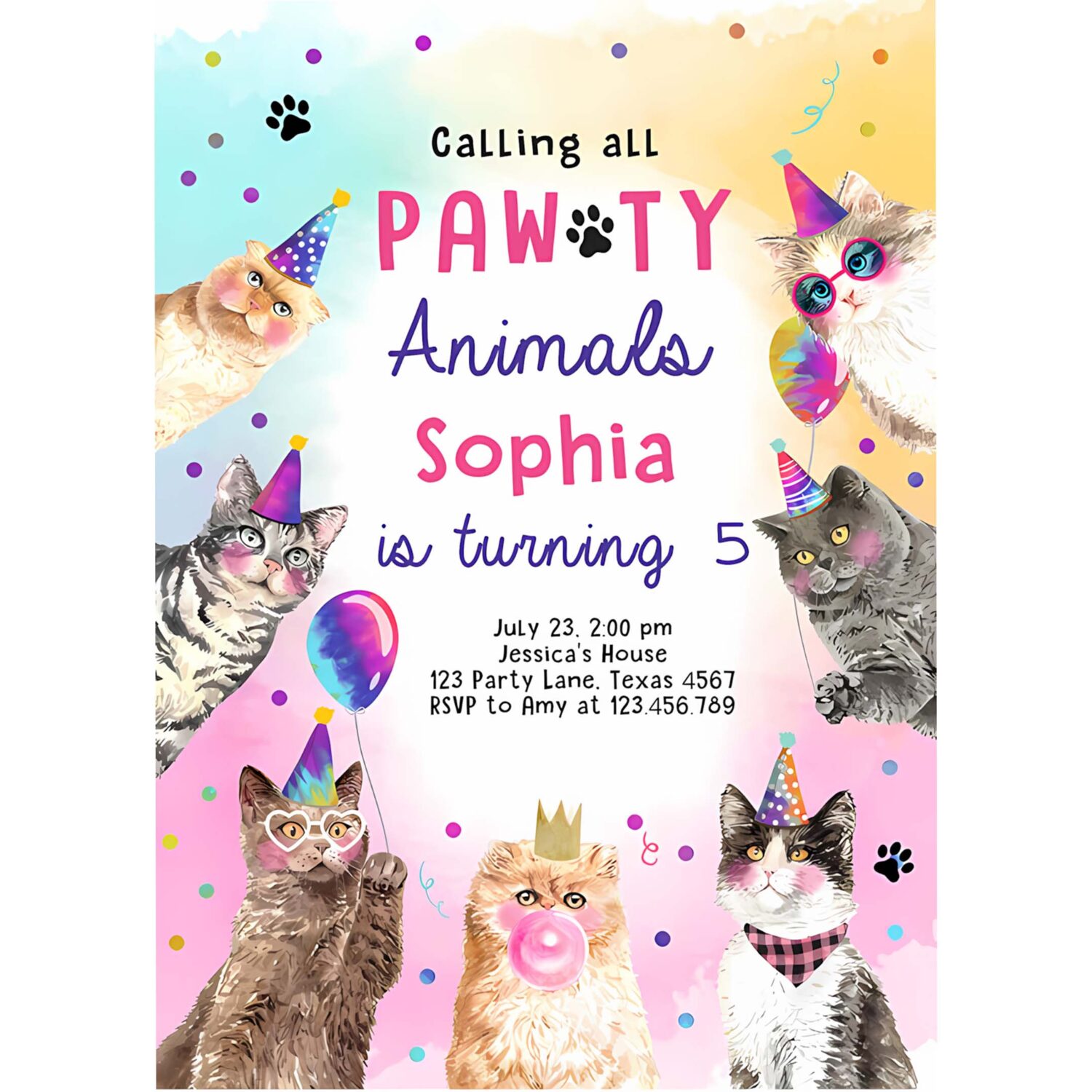 Editable cat birthday party invitation kitten birthday invite calling all pawty animals party animals download printable template 4