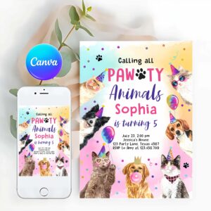 Dog Invitation, Cats and Dogs Birthday Invitation