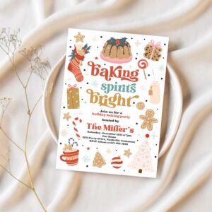 Editable christmas baking party invitation baking spirits bright cookie decorating party holiday gingerbread cookie instant download dy5 1