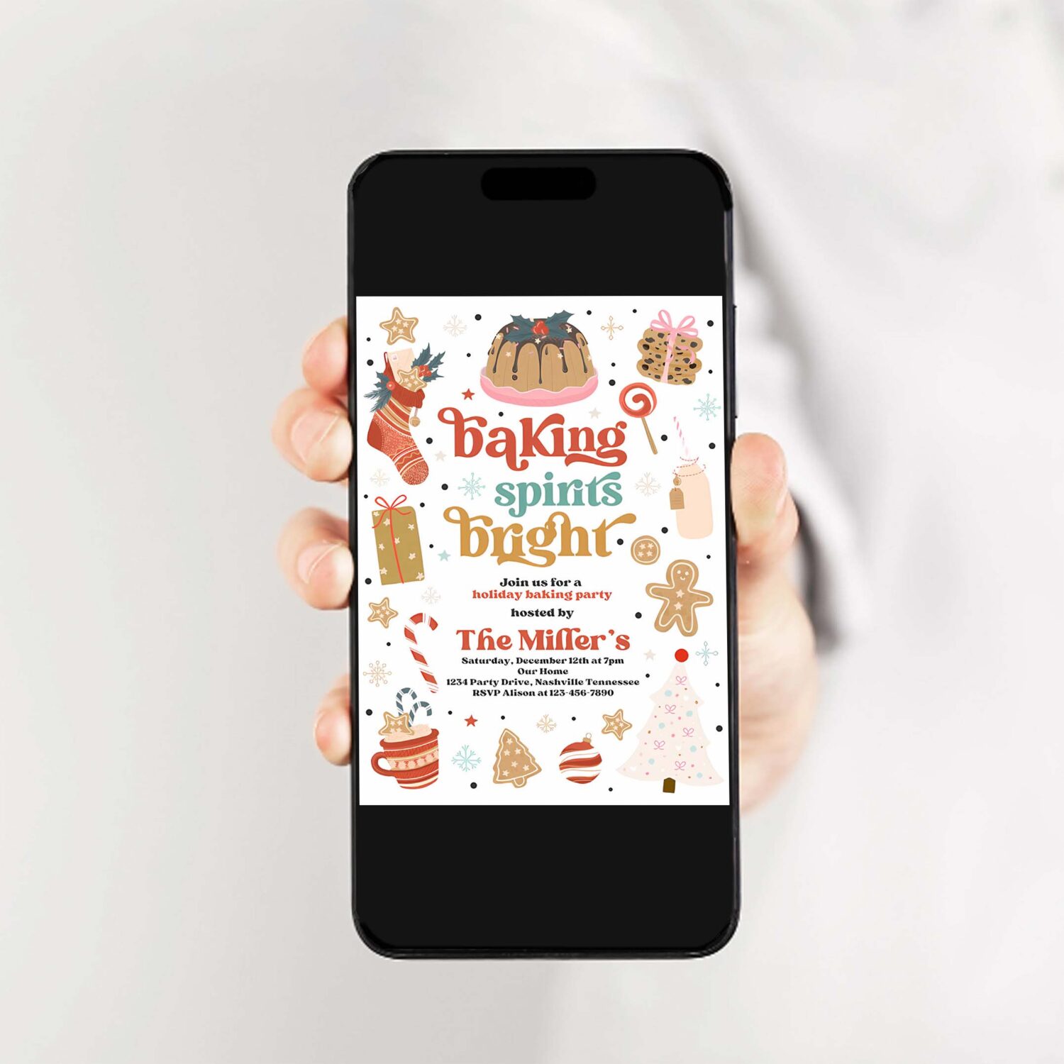 Editable christmas baking party invitation baking spirits bright cookie decorating party holiday gingerbread cookie instant download dy5 2