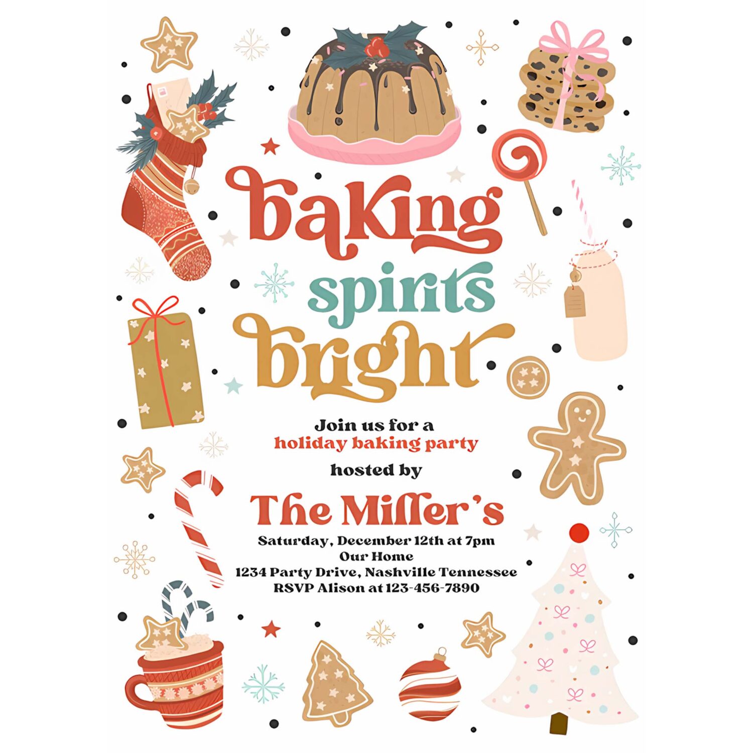Editable christmas baking party invitation baking spirits bright cookie decorating party holiday gingerbread cookie instant download dy5 4