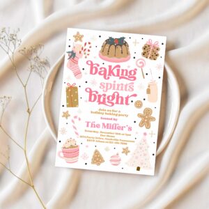 Editable christmas baking party invite baking spirits bright cookie decorating party holiday gingerbread cookie instant download dy5 1