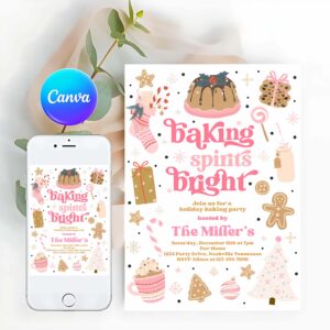 Cookie Party Invitation, Christmas Baking Party Invite Baking Spirits Bright Cookie Decorating Party Holiday Gingerbread Cookie