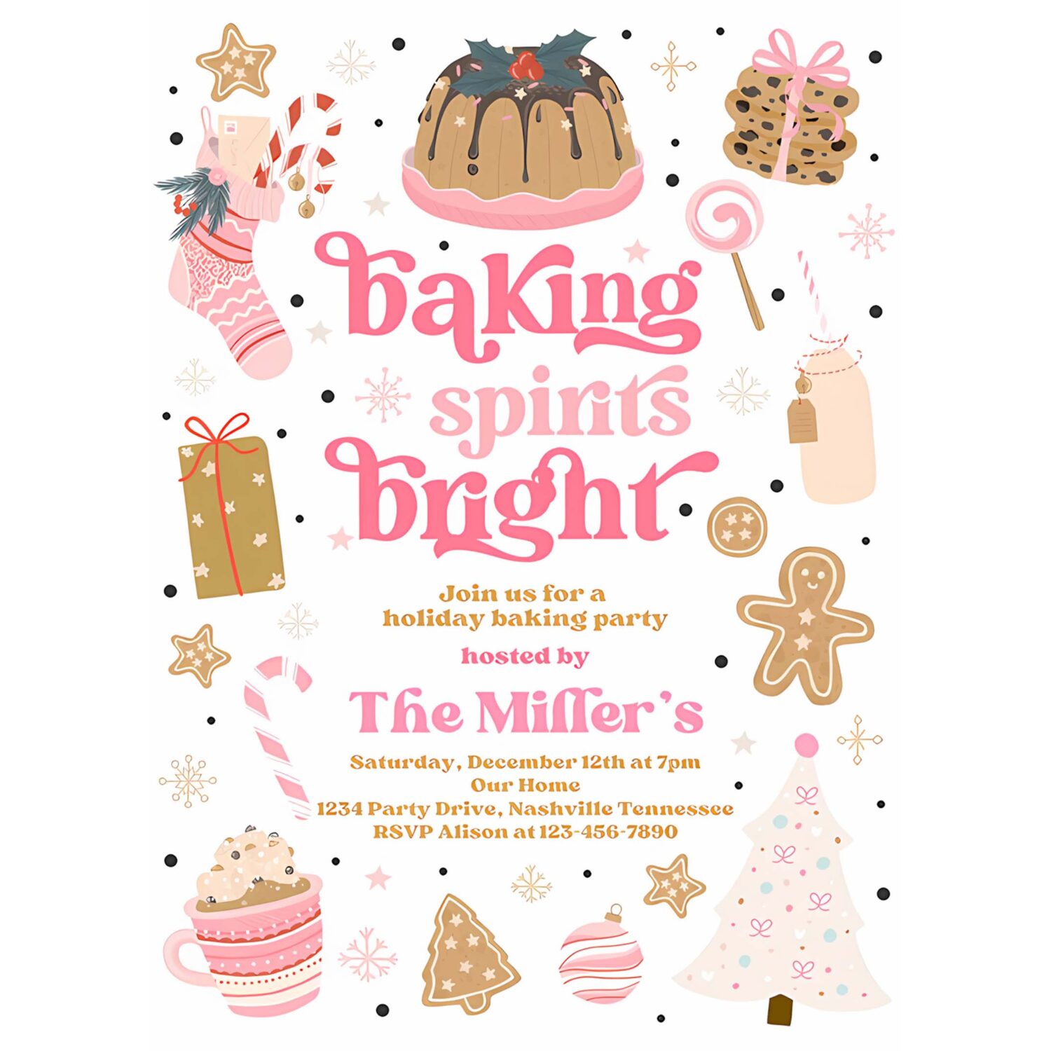Editable christmas baking party invite baking spirits bright cookie decorating party holiday gingerbread cookie instant download dy5 4