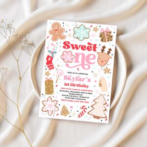 Editable christmas birthday invitation cookie party 1st birthday party sweet one christmas 1st birthday party instant download hy9 1