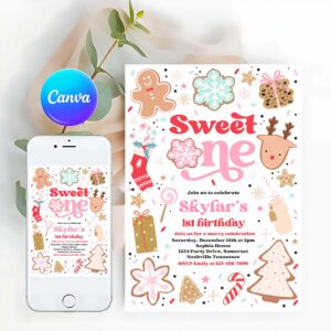Cookie Party Invitation, Christmas Birthday Invitation Cookie Party 1st Birthday Party Sweet One Christmas 1st Birthday Party