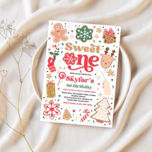 Editable christmas birthday invitation holiday cookie party 1st birthday party sweet one christmas 1st birthday party instant download hy2 1