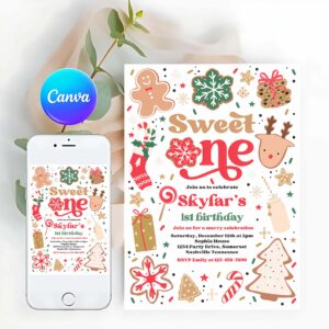 Cookie Party Invitation, Christmas Birthday Invitation Holiday Cookie Party 1st Birthday Party Sweet One Christmas 1st Birthday Party
