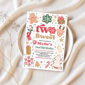 Editable christmas birthday invitation holiday cookie party 2nd birthday party two sweet christmas 2nd birthday party instant download hy2 1