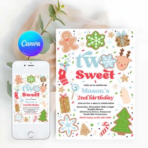 Cookie Party Invitation, Christmas Birthday Invitation Holiday Cookie Party 2nd Birthday Party Two Sweet Christmas 2nd Birthday Party