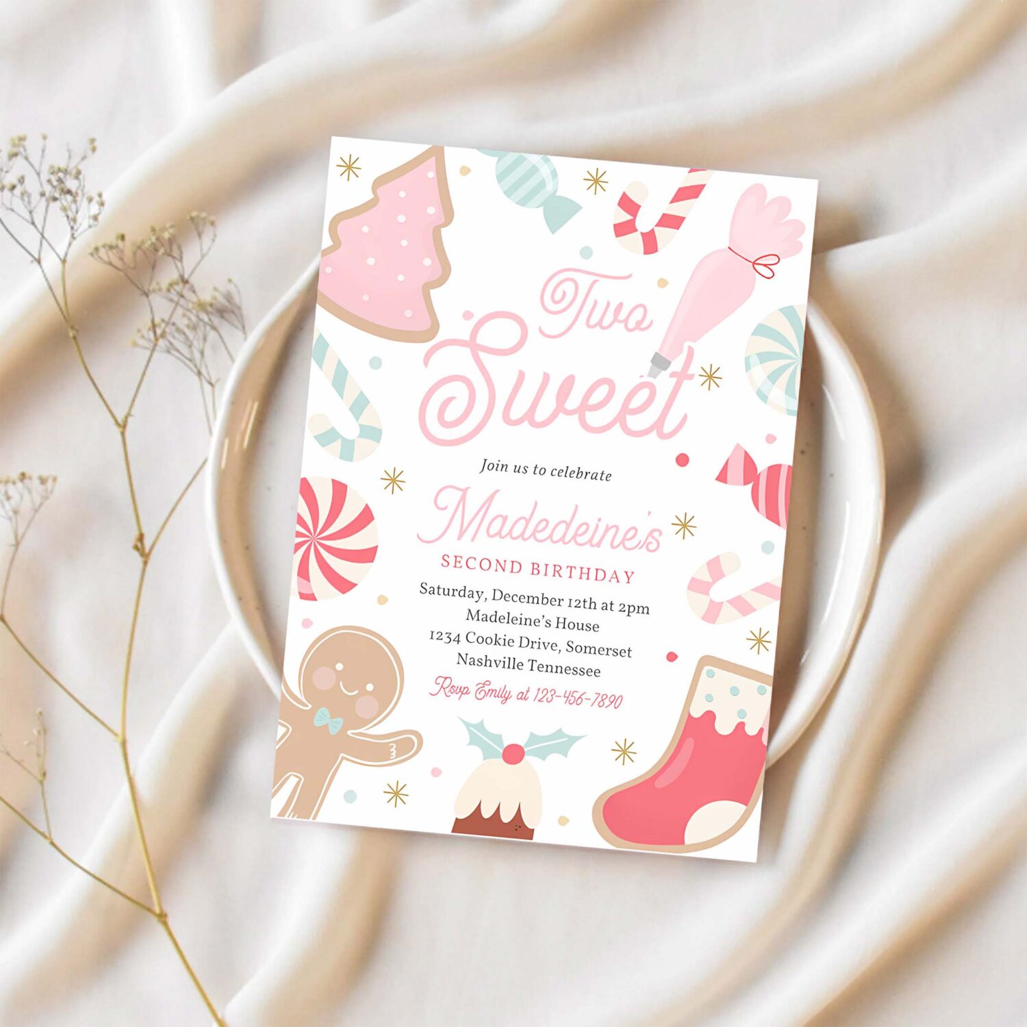 Editable christmas birthday invitation holiday cookie party 2nd birthday party two sweet christmas 2nd birthday party instant download sw4 1