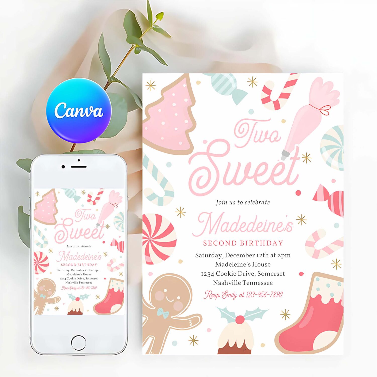 Editable christmas birthday invitation holiday cookie party 2nd birthday party two sweet christmas 2nd birthday party instant download sw4
