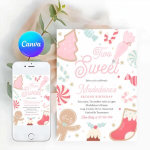 Cookie Party Invitation, Christmas Birthday Invitation Holiday Cookie Party 2nd Birthday Party Two Sweet Christmas 2nd Birthday Party