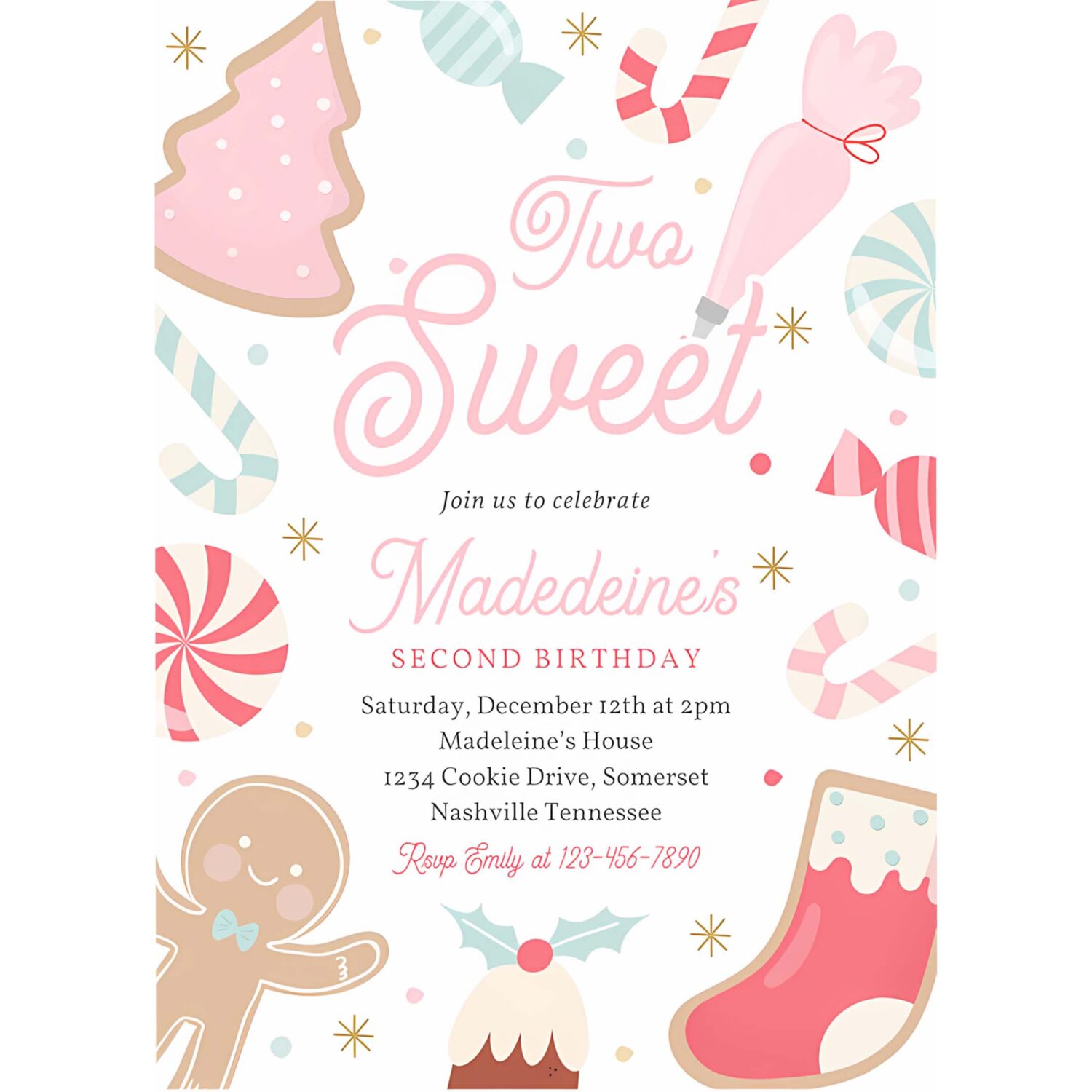Editable christmas birthday invitation holiday cookie party 2nd birthday party two sweet christmas 2nd birthday party instant download sw4 4