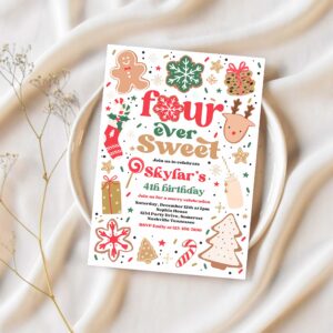 Editable christmas birthday invitation holiday cookie party 4th birthday party four ever sweet christmas 4th birthday instant download hhe 1