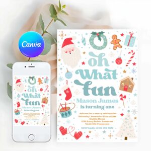 Oh What Fun Invitation, Christmas Birthday Invitation Oh What Fun Christmas Birthday Party Blue And Red Christmas Birthday Party
