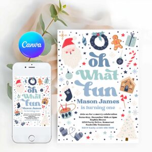 Oh What Fun Invitation, Christmas Birthday Invitation Oh What Fun Christmas Birthday Party Blue And Red Christmas Birthday Party