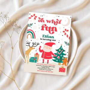 Editable christmas birthday invitation oh what fun christmas birthday party boy christmas birthday party santa party instant download hi9 1