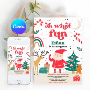 Oh What Fun Invitation, Christmas Birthday Invitation Oh What Fun Christmas Birthday Party Boy Christmas Birthday Party Santa Party