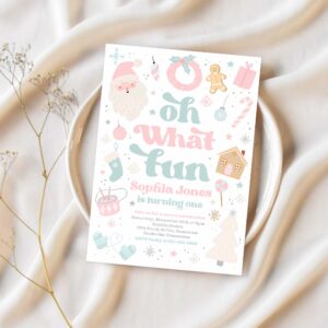 Editable christmas birthday invitation oh what fun christmas birthday party pink and blue christmas birthday party instant download hhw 1